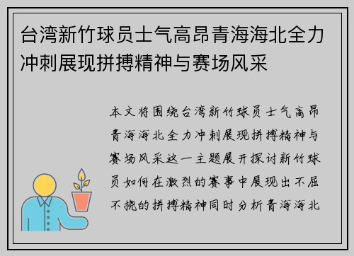 台湾新竹球员士气高昂青海海北全力冲刺展现拼搏精神与赛场风采